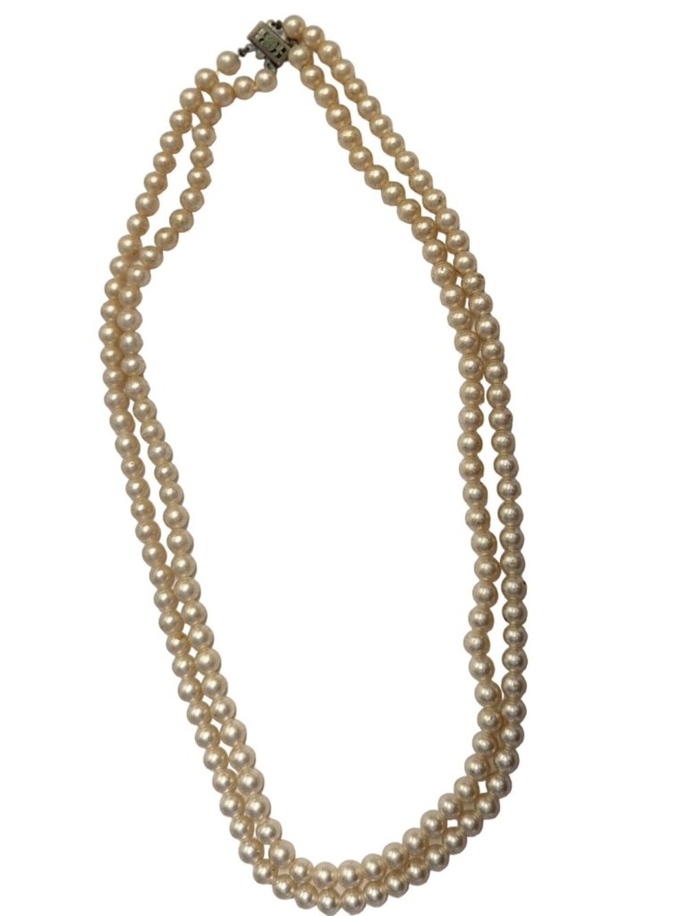 Double Strand Faux Pearl Necklace With Silver Tone Clasp